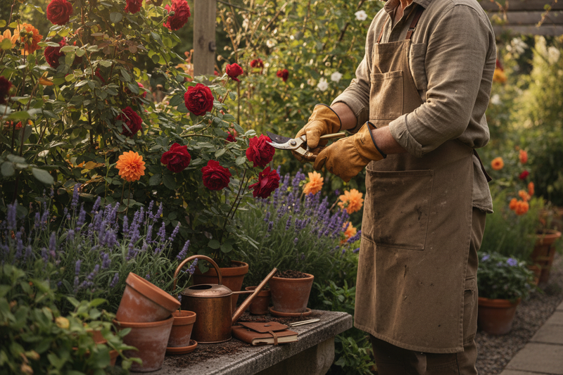 Gardener tending to bushes
